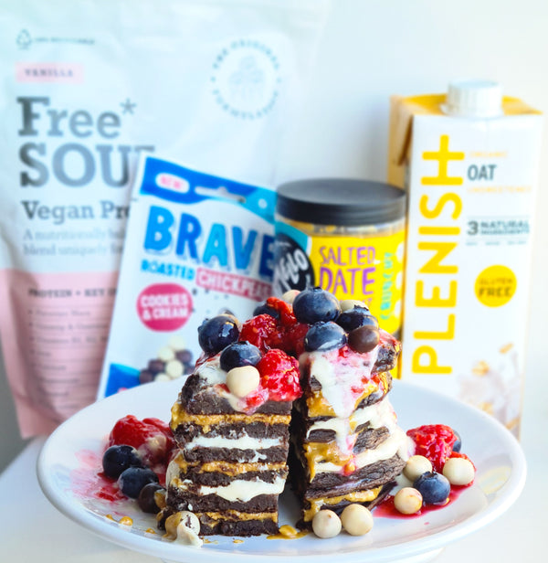 Vegan Cookies and Cream Protein Pancake Stack