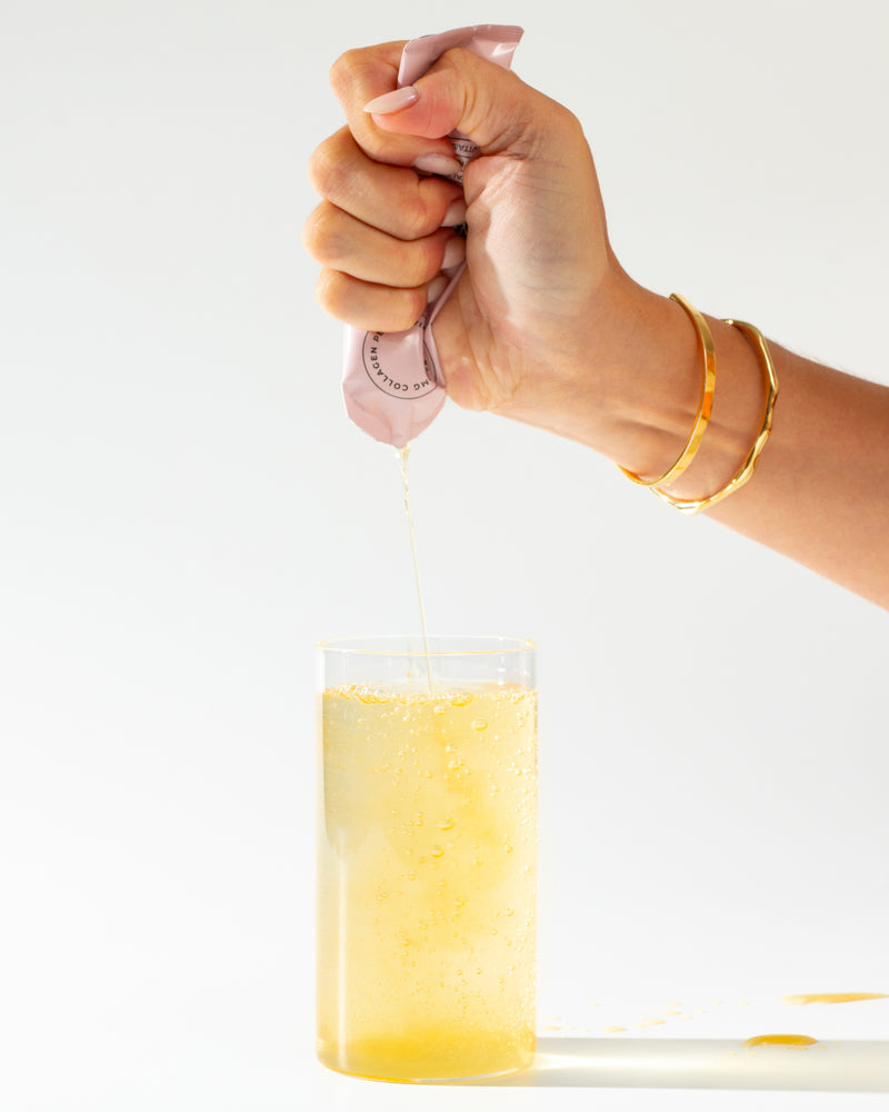 Pour into your preferred drink - water, juice, a smoothie, it’s up to you!