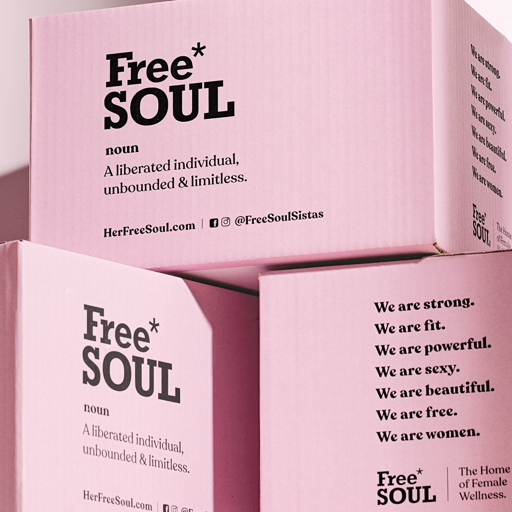 Free Soul packaging boxes stacked on top of one another 