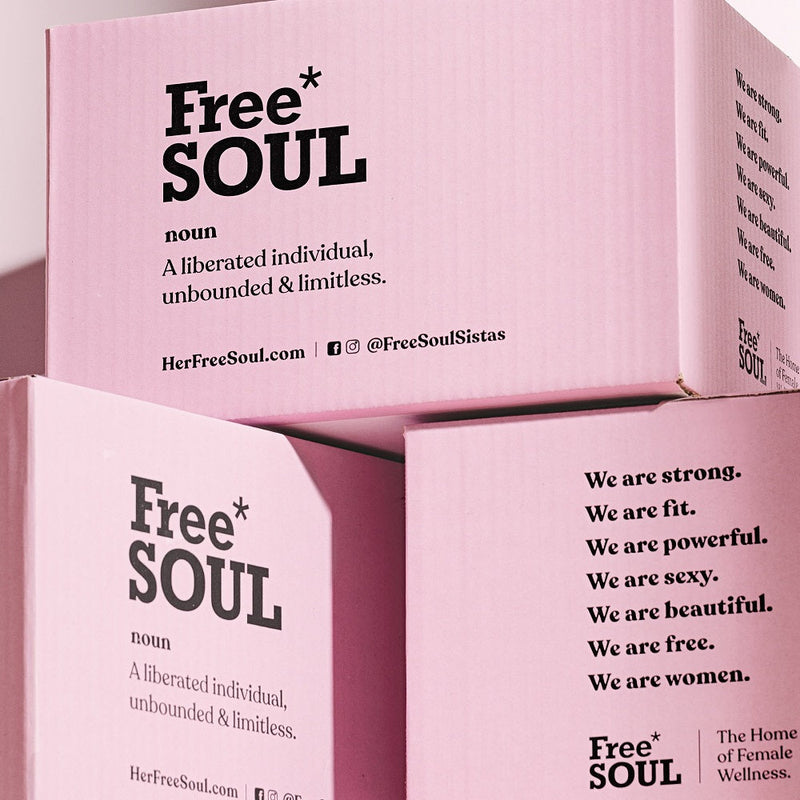 Free Soul packaging boxes stacked on top of one another 
