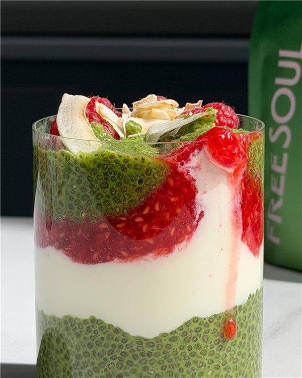 Raspberry & Coconut Collagen Chia Pudding