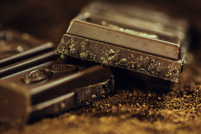 Extreme close up of a piece of chocolate with textured edges