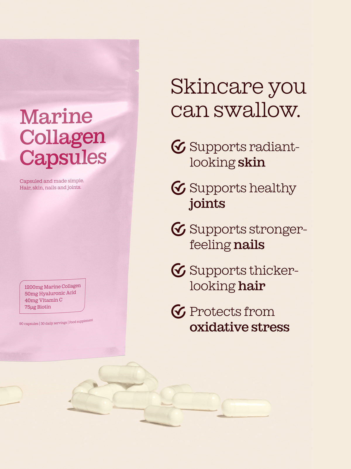 Marine Collagen Capsules with Hyaluronic Acid, Vitamin C & Biotin